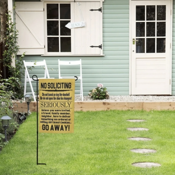NWT 💛No SOLICITING Seriously GO AWAY Garden Flag 12" X 18" Fade Resistant - Picture 3 of 6